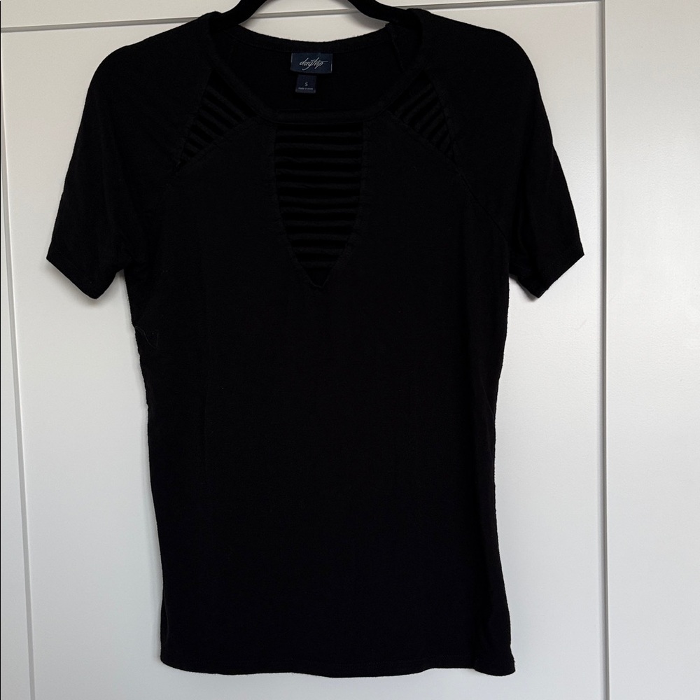 Daytrip Black Short Sleeve Tee with Cut-Out Design